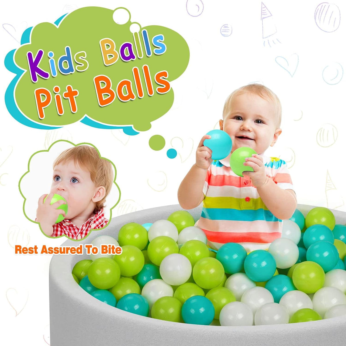 Vanland Ball Pit Balls, Plastic Playpen Balls for Babies Toddlers and Kids – Fun for Kids & Family - White+Cyan+Lightgreen / 100 Balls - image 4