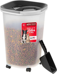 IRIS USA Airtight Pet Food Storage Rolling Container - 25 lbs / Black
