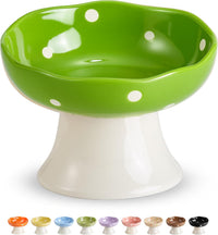 Red Mushroom Cat Bowl, Elevated Ceramic Bowl for Cats – Essentials for Cats - Green