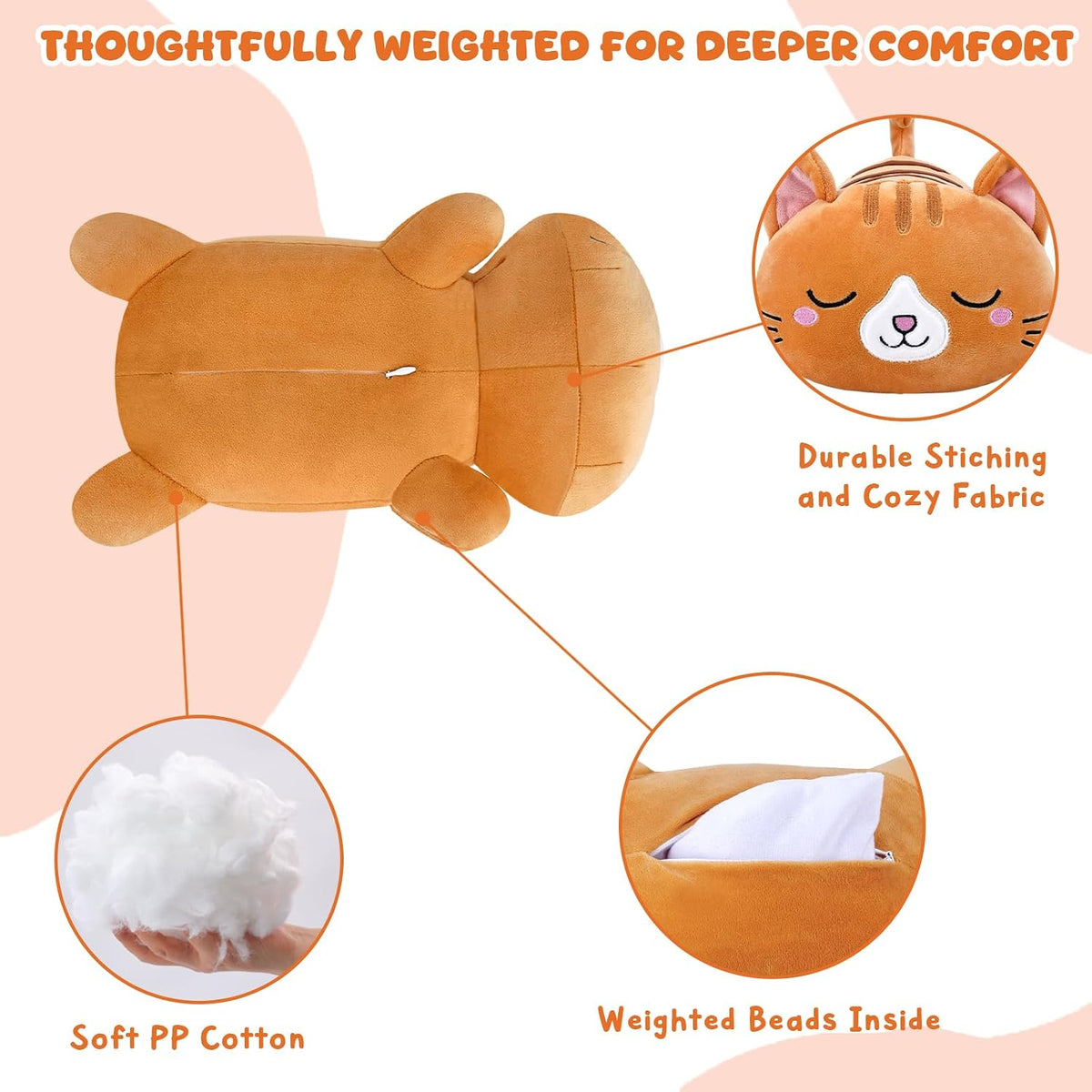 TOYSYM Weighted Stuffed Animals - Orange Cat / Small - image 4