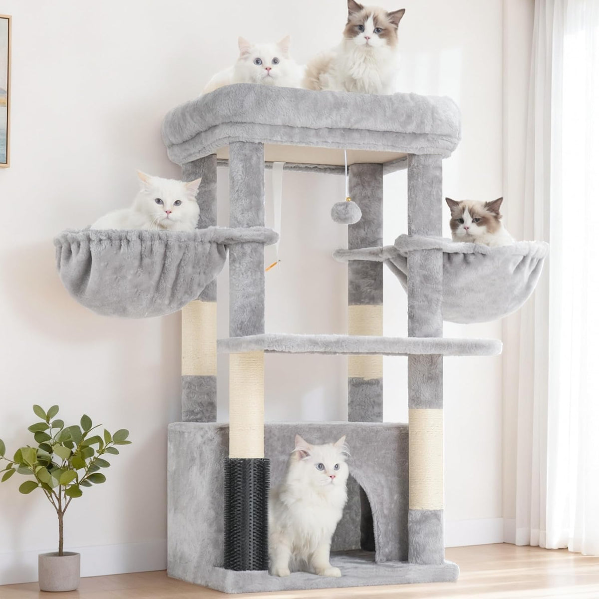 Hey-brother Cat Tree Tower with Large Platform, Spacious Condo - Light Gray / 35.4 Inches