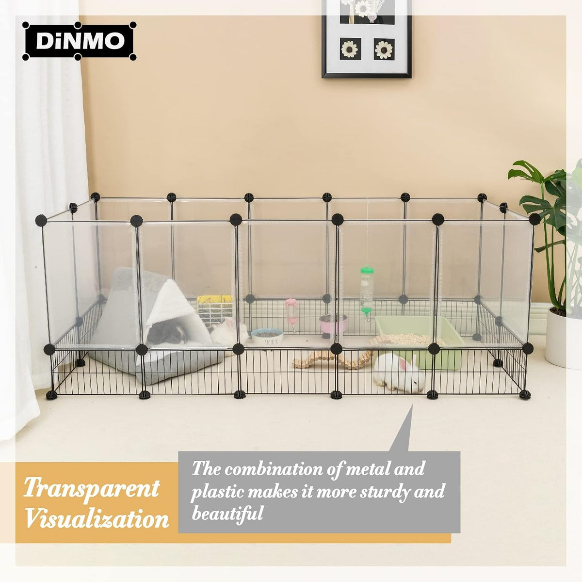 DINMO 28 Panels Bunny Playpen, Iron Net Bottom - Plastic+Metal-28 panels-L - image 2