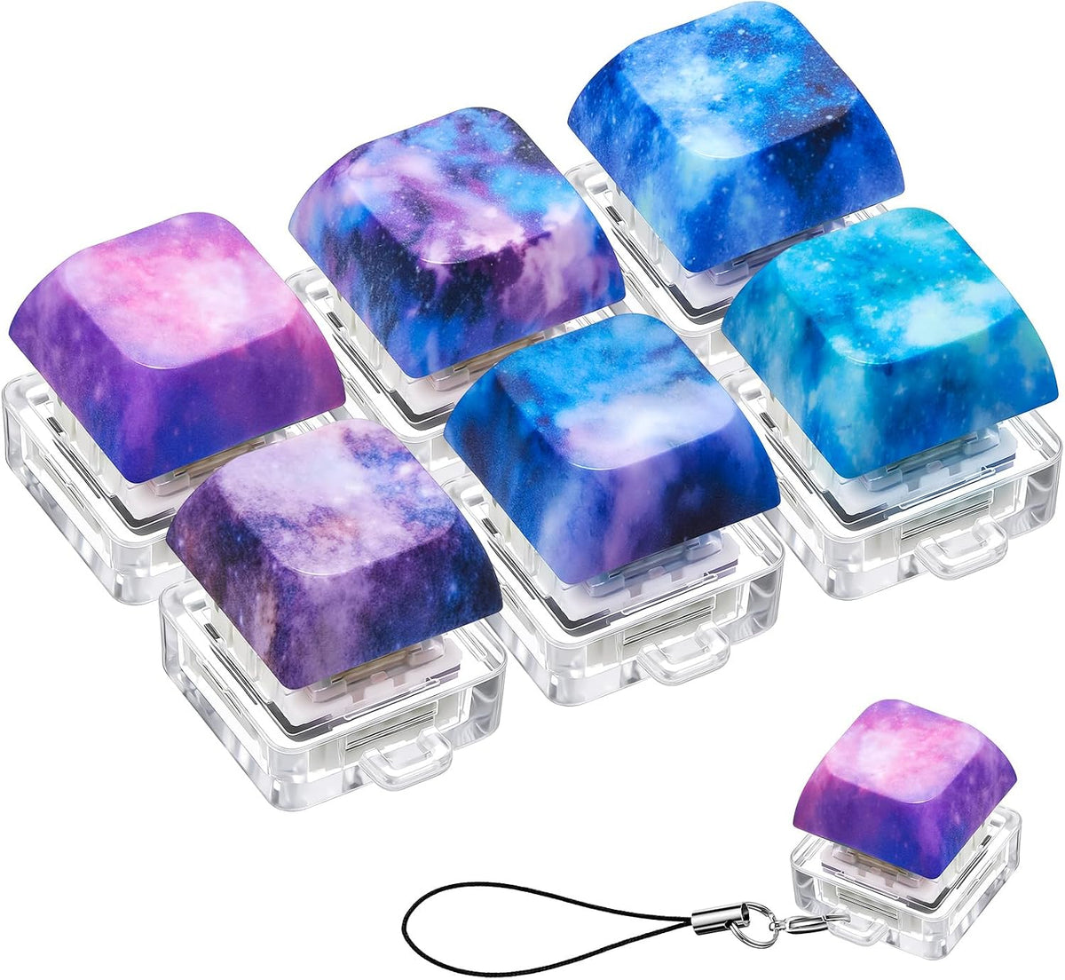 6 Pcs Keyboard Fidget Toy Keyboard Fidget Keychain - Galaxy / Classic / 6