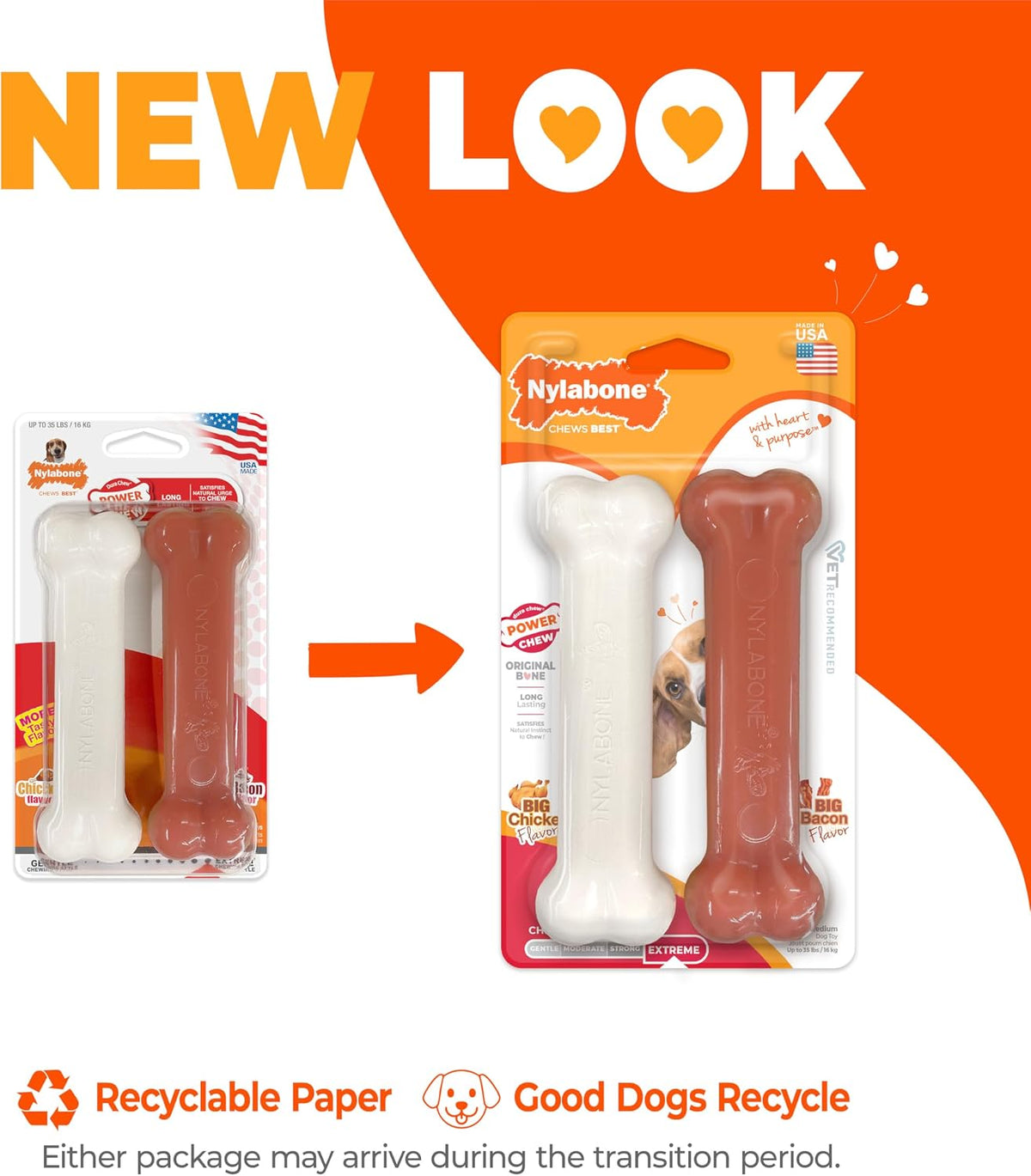 Nylabone Power Chew Original Bone Dog Chew Toys - Bacon & Chicken / Medium - image 2