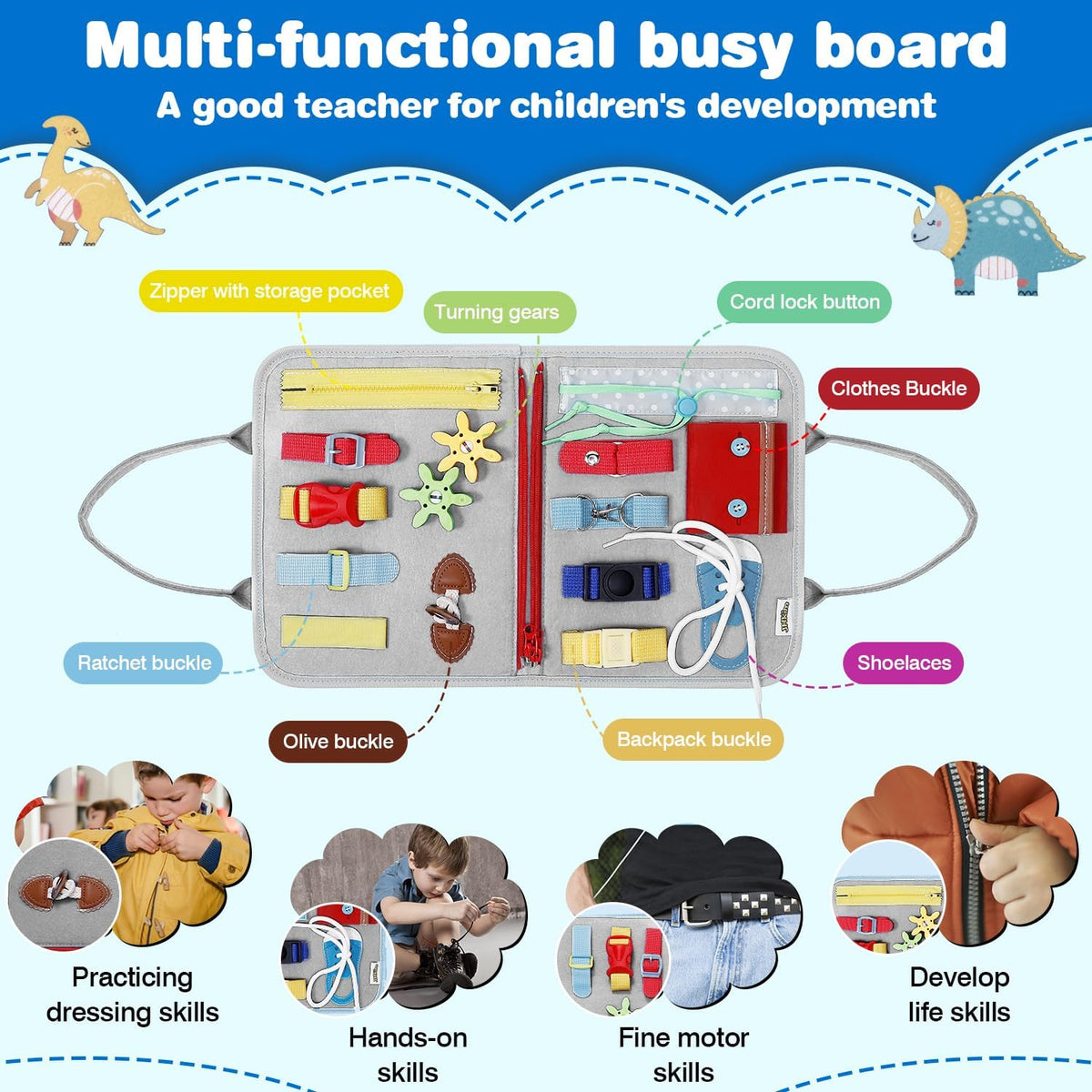 JHkim Busy Board Montessori Toys for Boys Girls Gifts - Gray - image 2