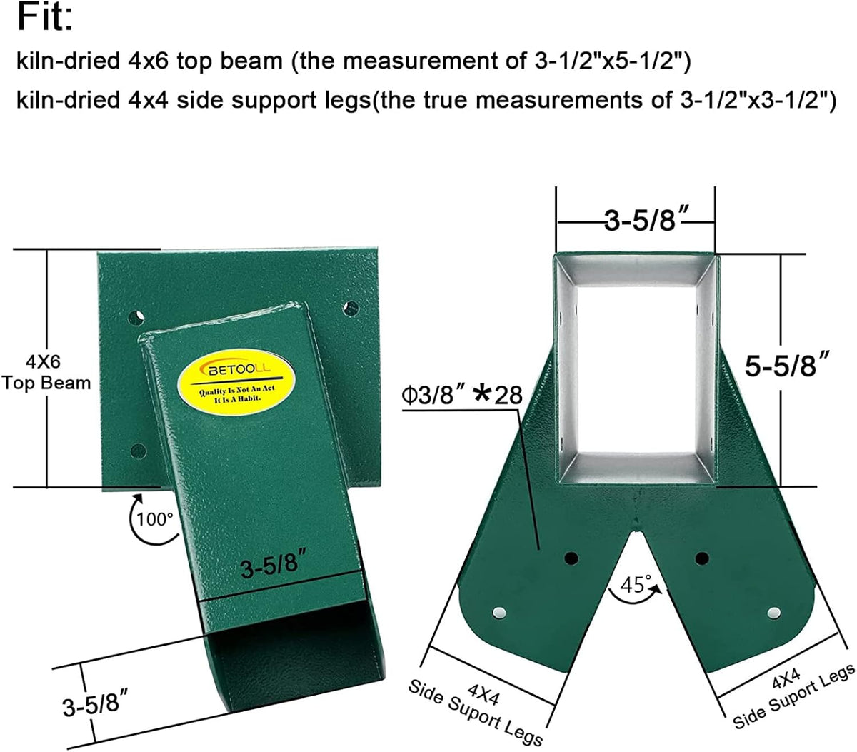BETOOLL A-Frame 2 Brackets Swing Set Bracket with Mounting Hardware – Fun for Kids & Family - End Brackets(2Pcs-Green) - image 4