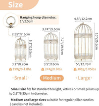 NUPTIO Candle Holders for Pillar Candles: 2 Set of 7.7 inch H Antique White Bird Cages Lantern Wedding Centerpiece Small Metal Hanging Pillars Holder for Bridal Shower Party Table Decorations