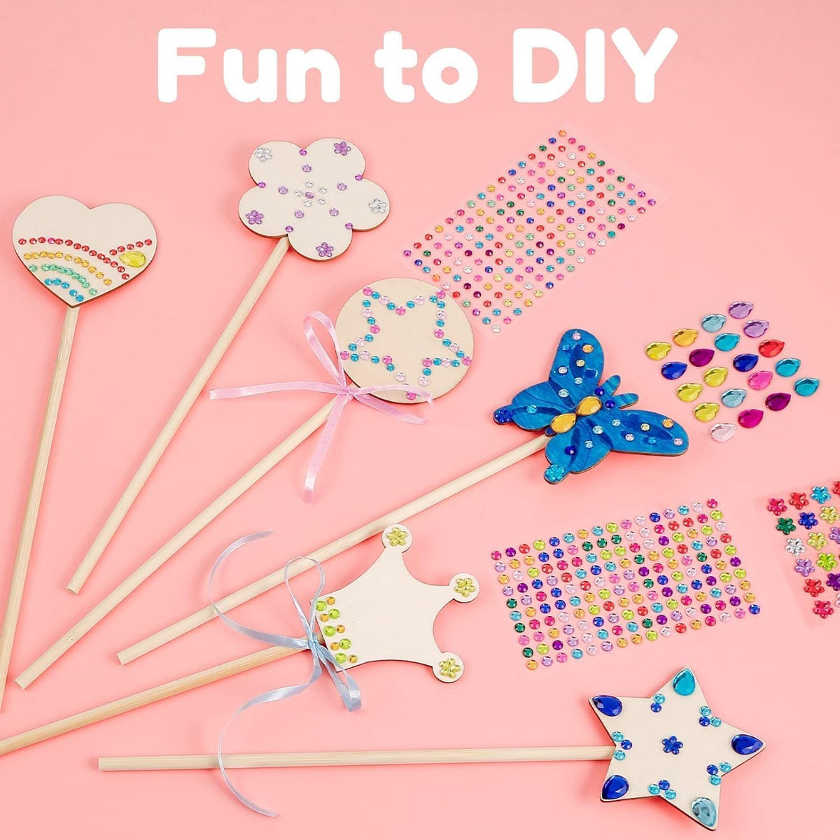 Pllieay princess fairy wands craft kit with 18 unfinished wooden wands and diamond stickers - view 5