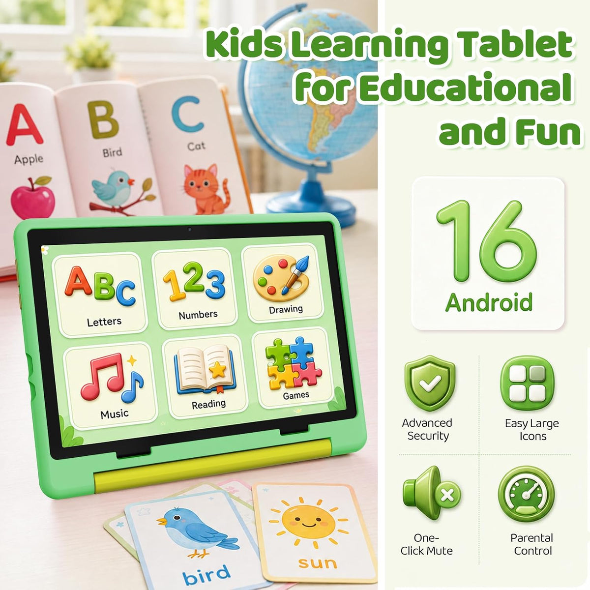 Jeazans 10 inch kids tablet with Android 16, HD screen and parental controls - view 10