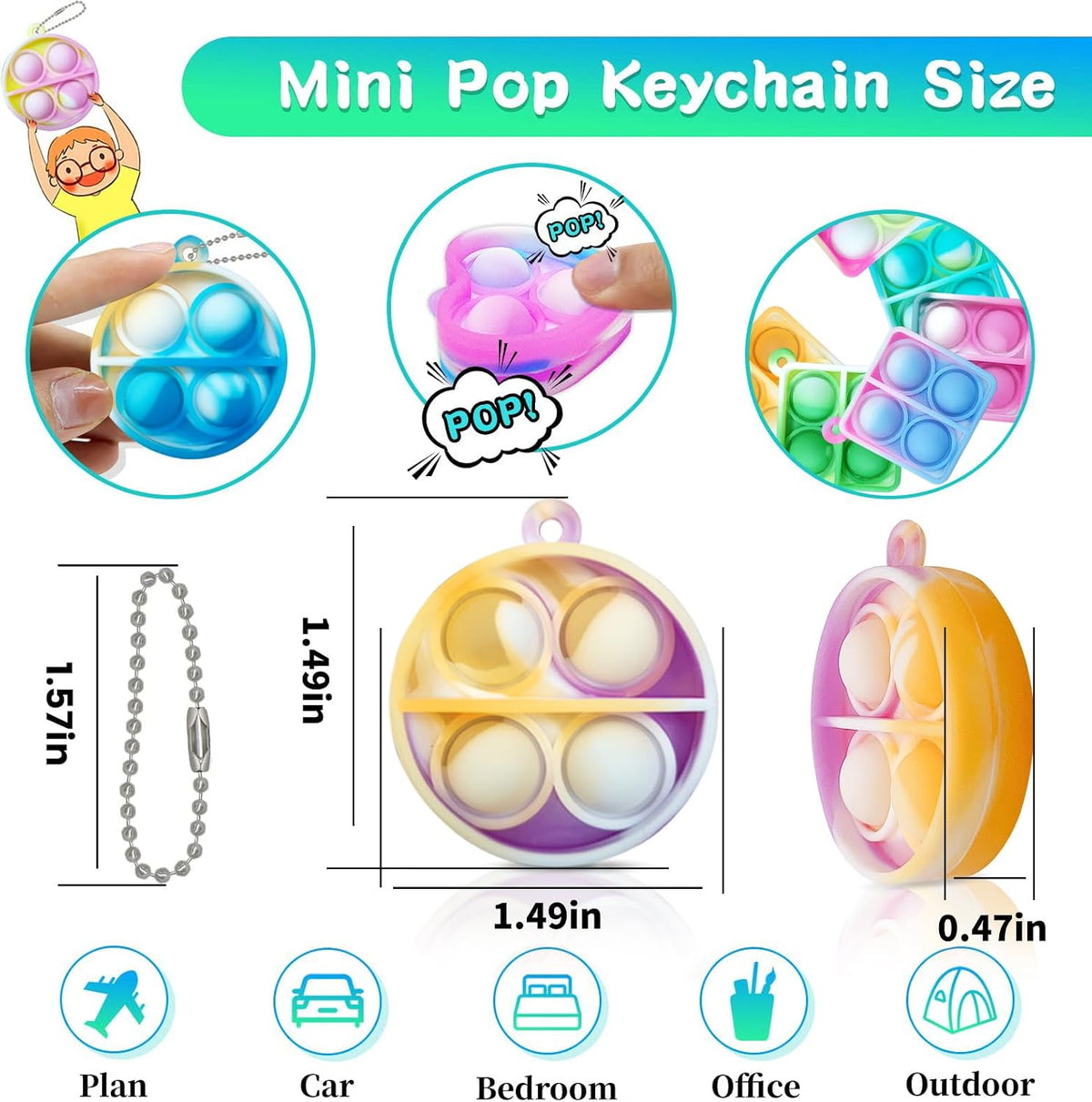 ONKULL Pop Fidget Keychain 30 Pack, Mini Fidget Toys Bulk - 90 - image 2