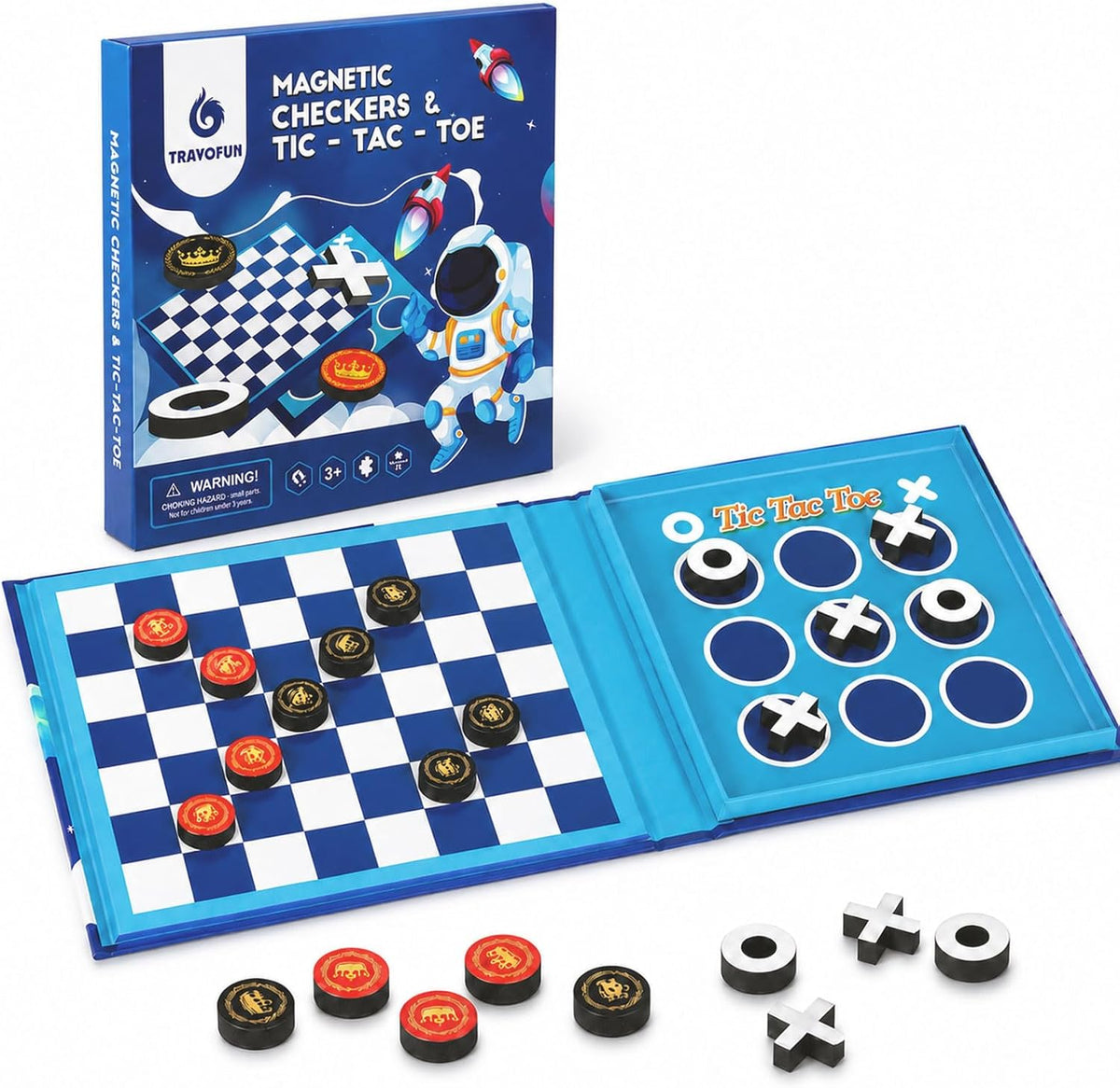 Travofun magnetic fishing game book open with ocean animal pieces and two wooden fishing rods - view 3