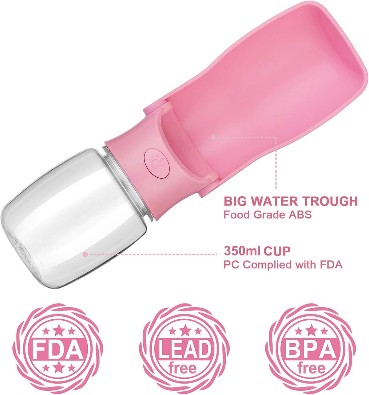 Portable Dog Water Bottle - Pink / 12oz - image 2