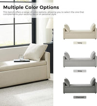 HULALA HOME Modern Storage Ottoman Bench with Throw Pillows, 59" Extra Long End of Bed Bench with Storage Pocket, Comfy Upholstered Footstool for Bedroom Entryway Living Room, Ivory