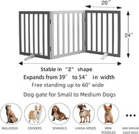 ZJSF Freestanding Indoor Dog Gate for House Foldable Wood Puppy Gate for Doorways Pet Gate for Stairs Extra Wide Pet Fence, Grey, 24" Height 3 Panels