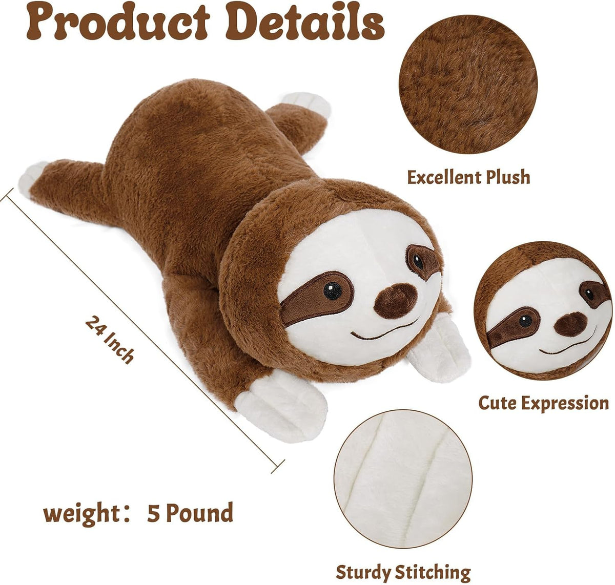Wepop 5lbs Highland Cow Weighted Stuffed Animals 22in Giant Highland - Sloth - image 2