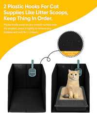 Waterproof Cat Litter Box Enclosure Splash Guard with Removable Mat - Black Cat Face / Large - image 2
