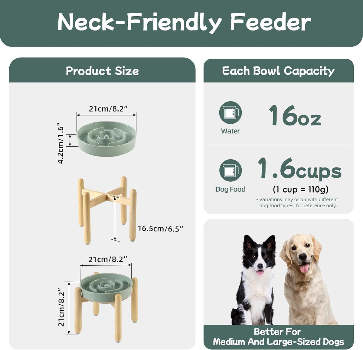 Ceramic Slow Feeder Dog Bowls - Light Green / 8.2inch-A+Stand - image 2