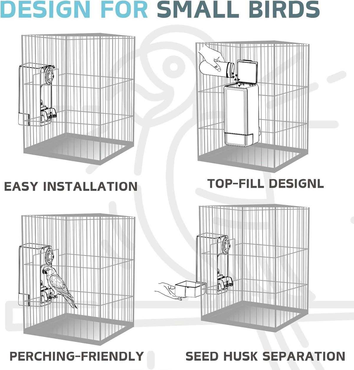 Automatic Bird Feeder, Bird Cage Feeder with Perch for Parakeet Canary Cockatiel Finch – Essentials for Birds - Blue - image 3