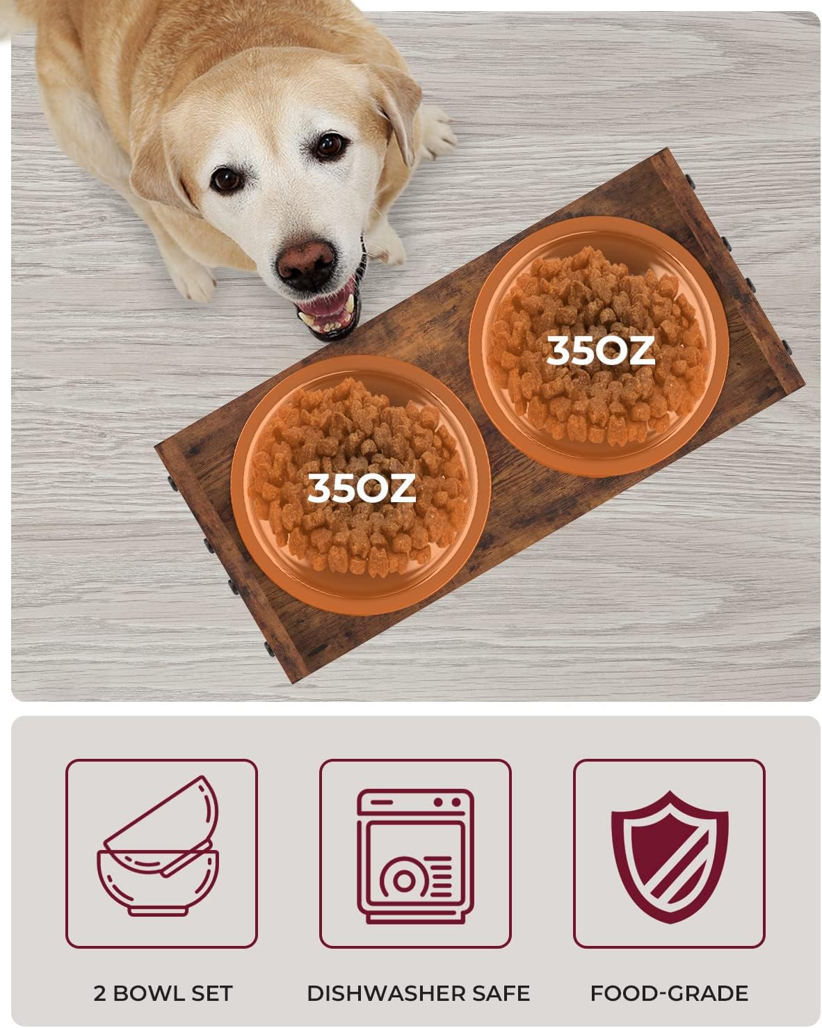 Elevated Dog Bowls, Raised Dog Bowl Stand Adjustable Small - Rustic Brown / Medium / Without Mat - image 4