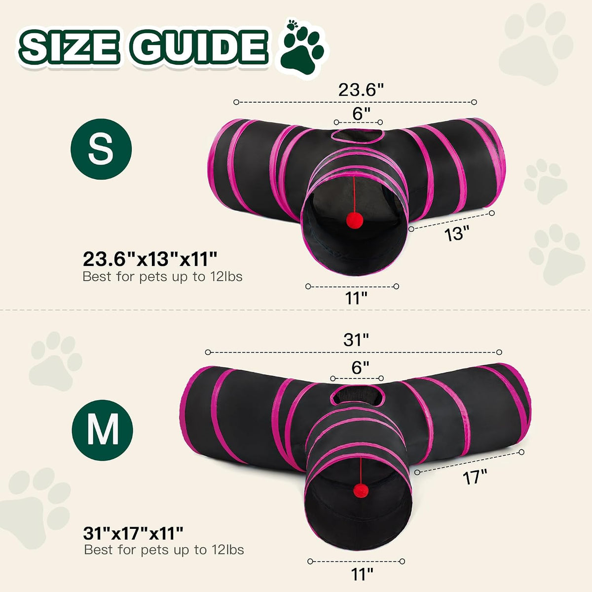 Love's cabin Cat Tunnel for Indoor Cats - Black&Rose Red / M (31"x17"x11") - image 2