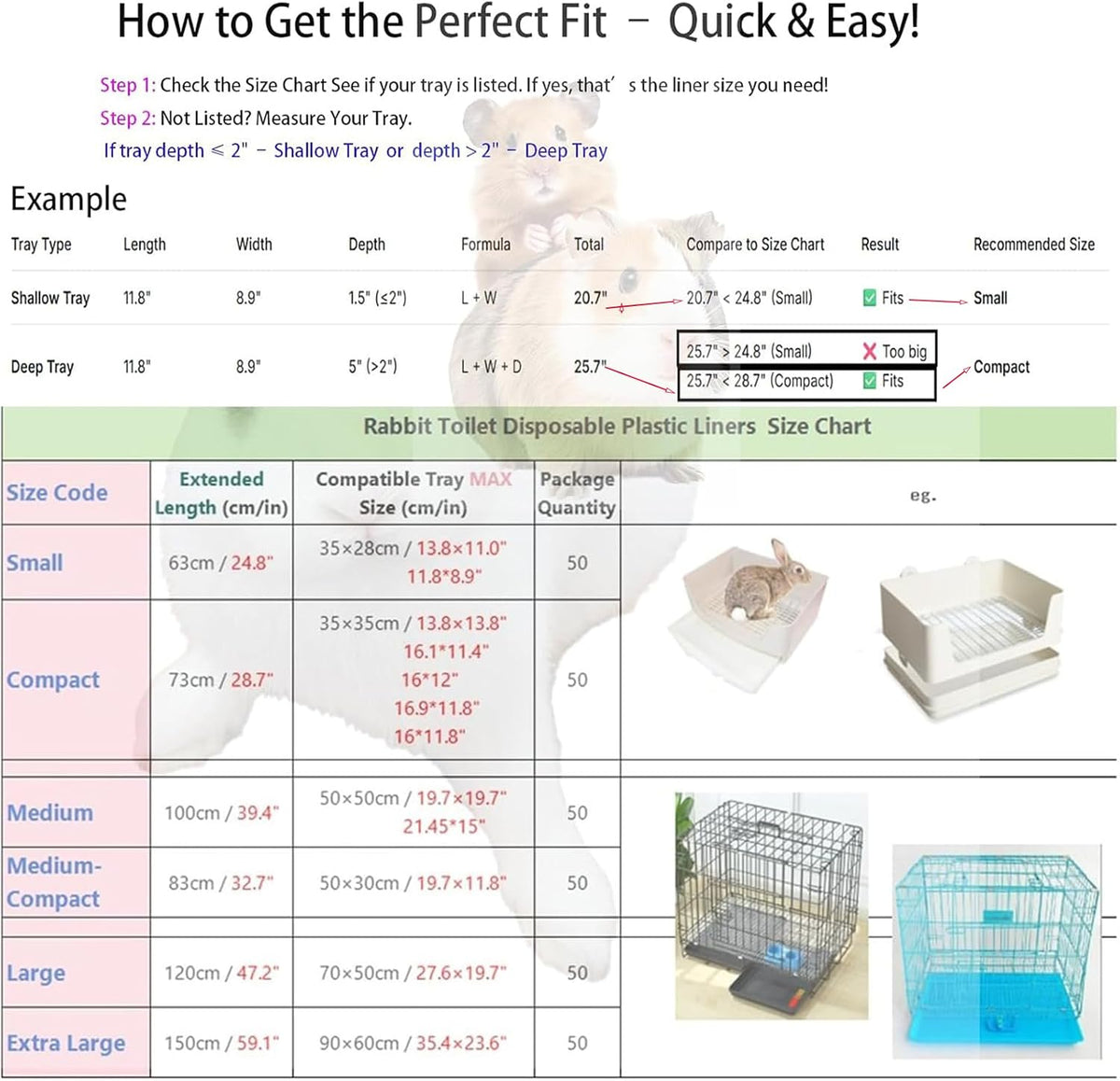 50 Pcs Disposable Rabbit Cage Liner Quick Cleanup Litter Box Liners - Small-Standard - image 3
