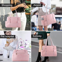 Dog Carrier Purse, Fashion Leather Pet Carrier with Pockets, Airline Approved Soft Sided Dog Carrying Bag for Puppy Cat Dog Pink