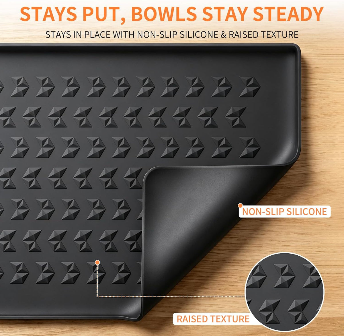 Silicone Pet Feeding Mat, Dog Cat Food Water Bowl Mat - Black / 22"L x 14"W - image 4