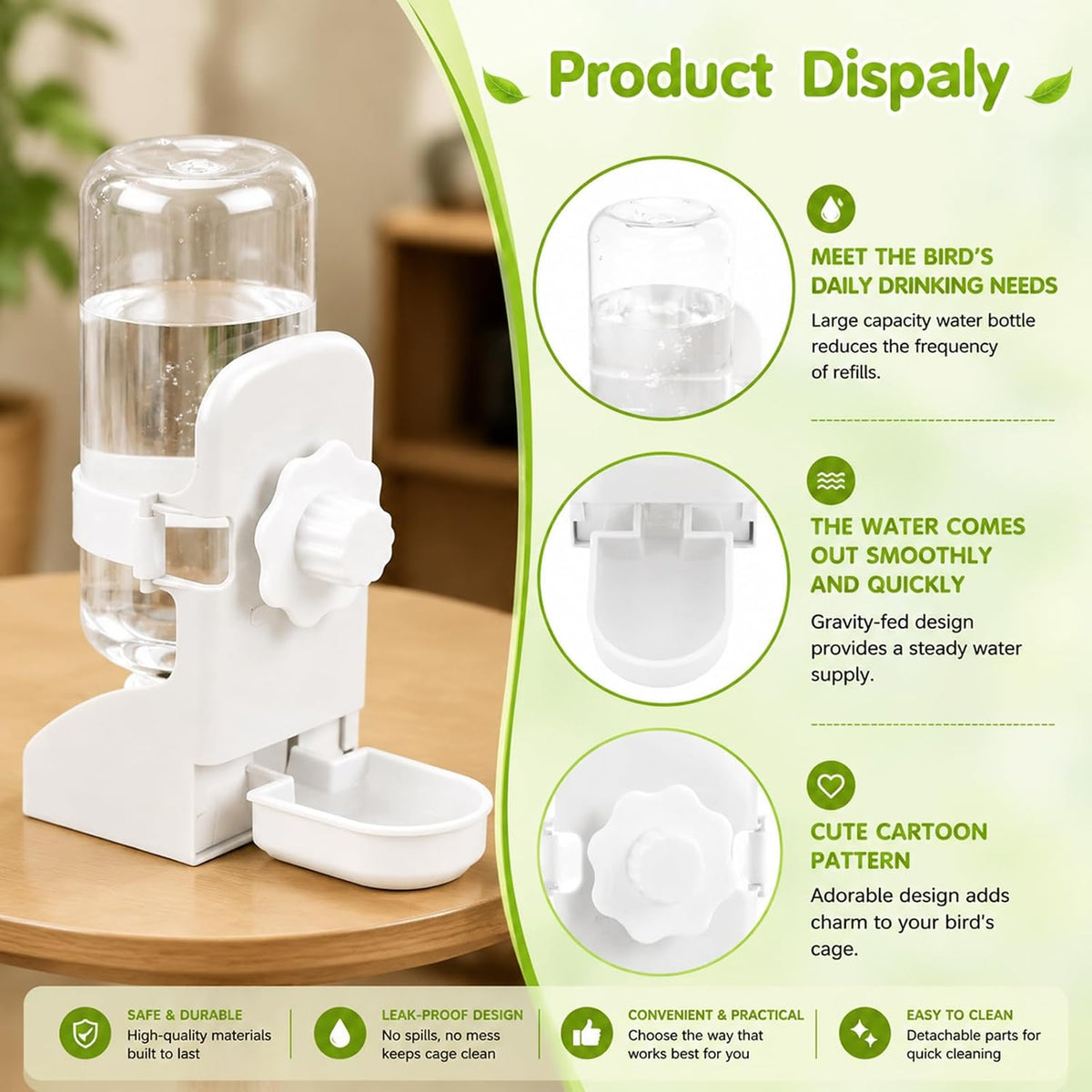 No-Mess Automatic Bird Feeder, Parakeet Cage Accessories – Essentials for Birds - White Feeder + Drinking Bottle - image 3