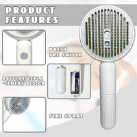 3-in-1 Steam Brush for Cats & Dogs – Hair Removal Comb with One-Click Release & Water Spray – Grooming Brush for Shedding, Long/Short Hair (white brushs-grey)