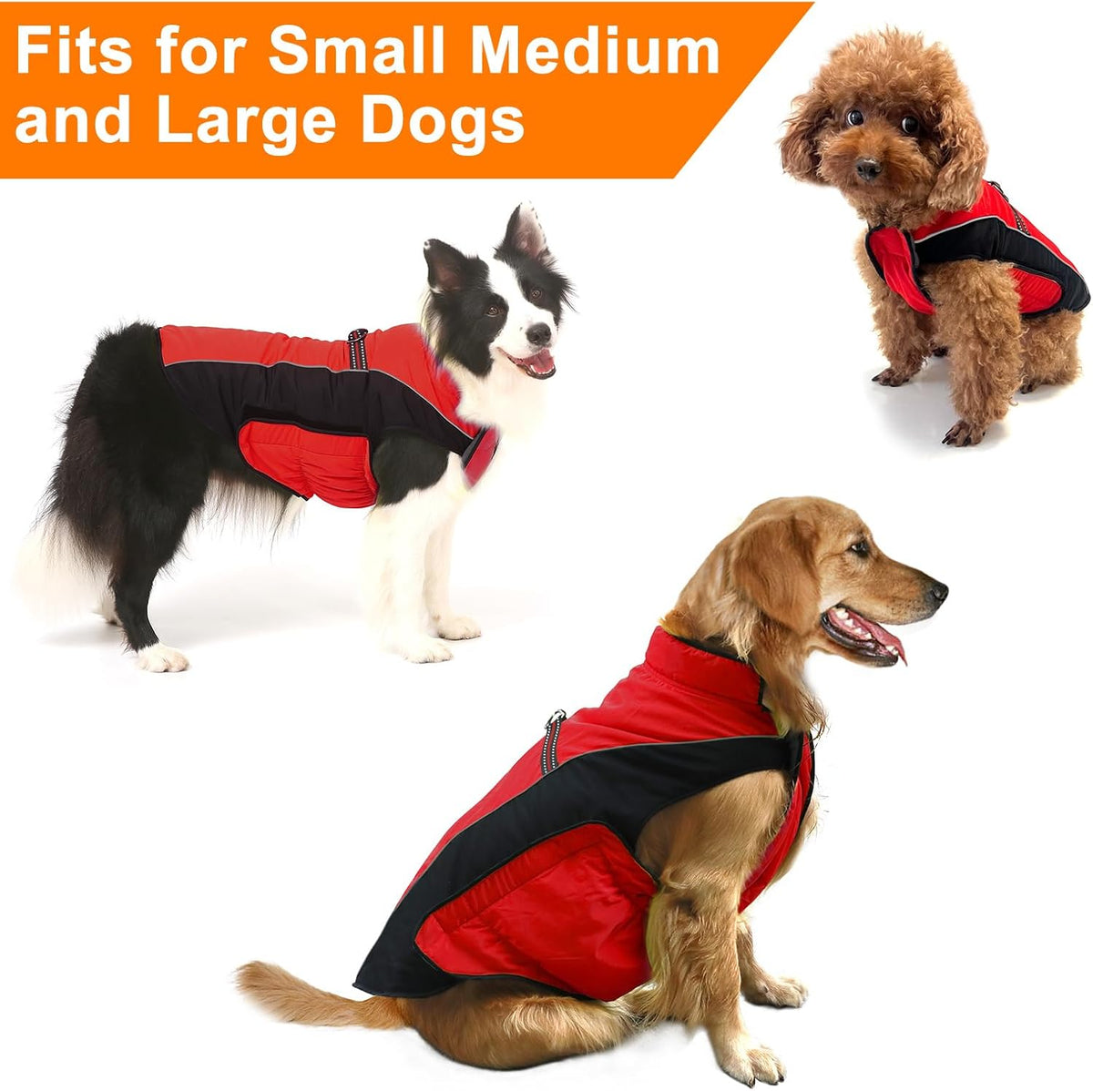 Gimilife Dog Coat, Waterproof Reflective Warm Dog Jacket Clothes for Winter – Essentials for Dogs - Red / XL ( 42-65 LB | 20.47"Neck Girth ) - image 4