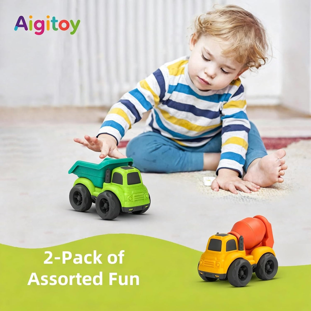 Aigitoy 2 Pack Car Toys for Kids 18M+ - A-green and Yellow - image 3