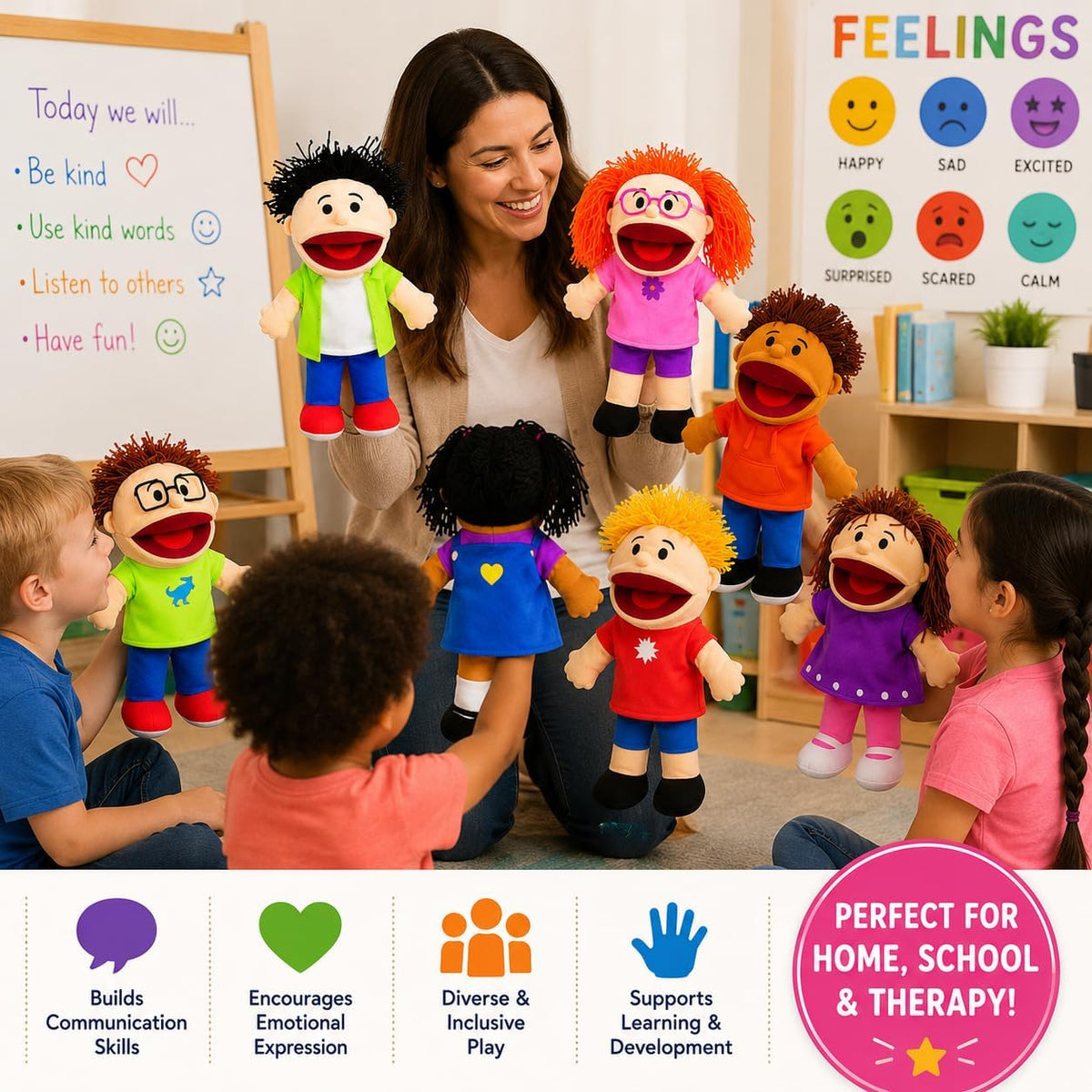 Fun Express Hand Puppets for Kids, 8 Multicultural - image 3