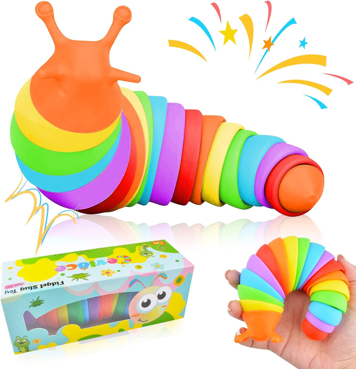 Cevioce Fidget Slug Toy, Sensory Slug Fidget Toy for Kids & Adults, 1 PC Cute Sensory Toys - Rainbow