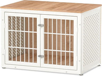 38" Heavy Duty Dog Crate Furniture for Large and Medium Dogs,Wooden Metal Kennel for High Anxiety Dogs, Chew Proof Pet Cage Indoor, Decorative Dog Kennel End Table, White