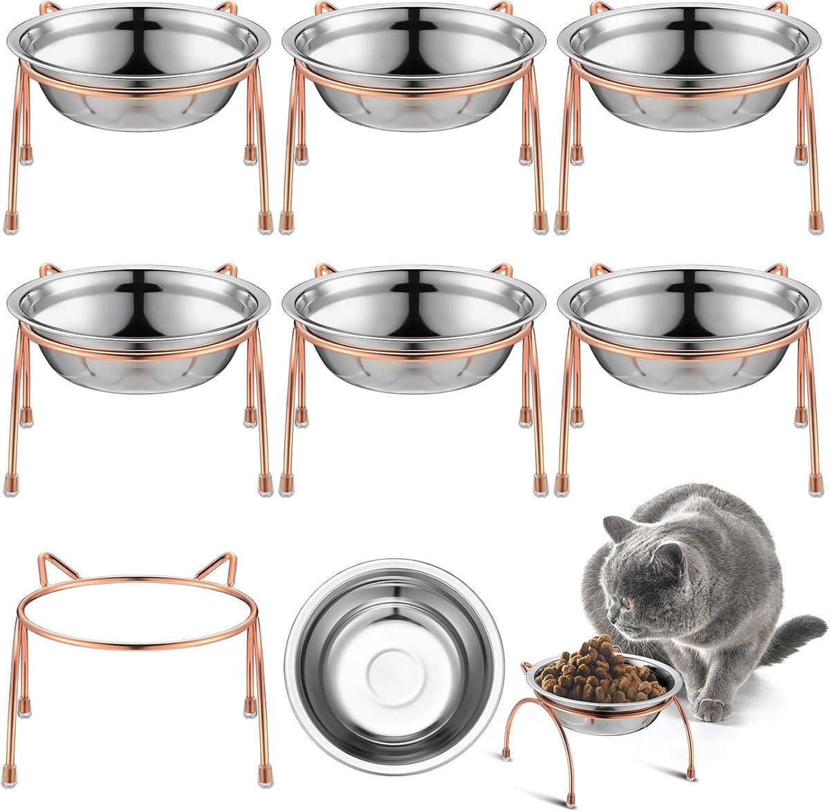 6 Sets Elevated Cat Bowls Stainless Steel, 5.5" Wide with Stand – Essentials for Cats