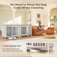 63 Inch Dog Cage Furniture for 2 Large/Medium Dogs with Removable Divider, Extra Large Double Doors Dog Kennel, XXL Thick Wooden Dog cage Furniture, Durable and Sturdy, Beige