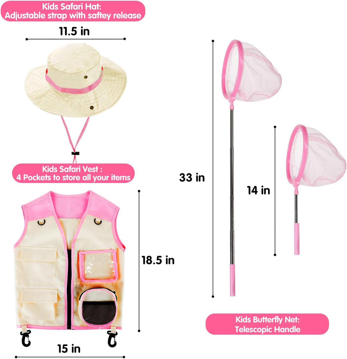 INNOCHEER Kids Explorer Kit & Bug Catcher Kit & Safari Costume Kit - Pink - image 3