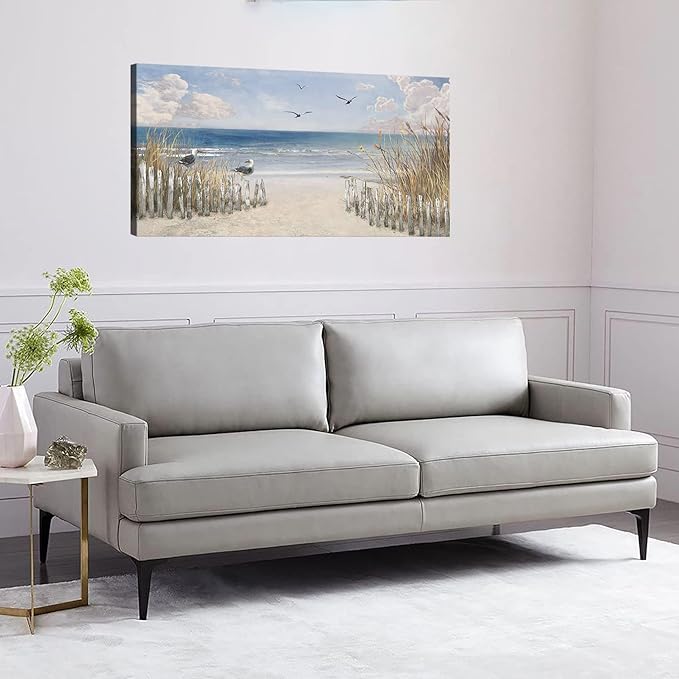XXMWallArt FC3762 Sandy Beach Wall Art Canvas Print Wall Art Seascape Blue Print Home Decor Abstract Coastal Picture Modern Ocean Artwork for Living Room Bedroom Bathroom Office Decor