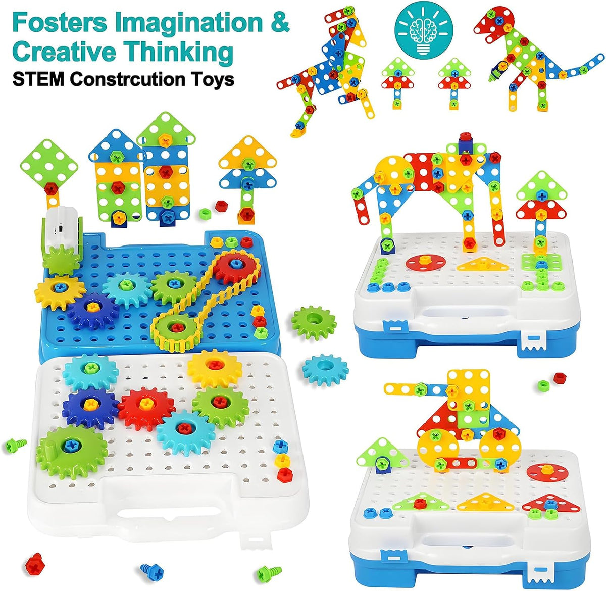 IIROMECI 280 piece gears building toy set with motor and toy drill - view 3