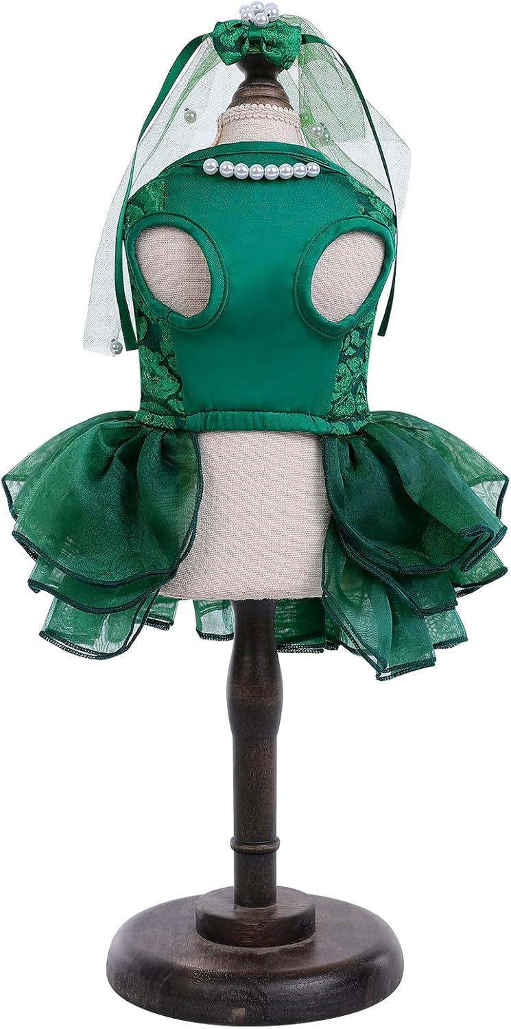 ASENKU Dog Dress, Dog Wedding Dress with Bows, Veil Attachment - Green / X-Small - image 2