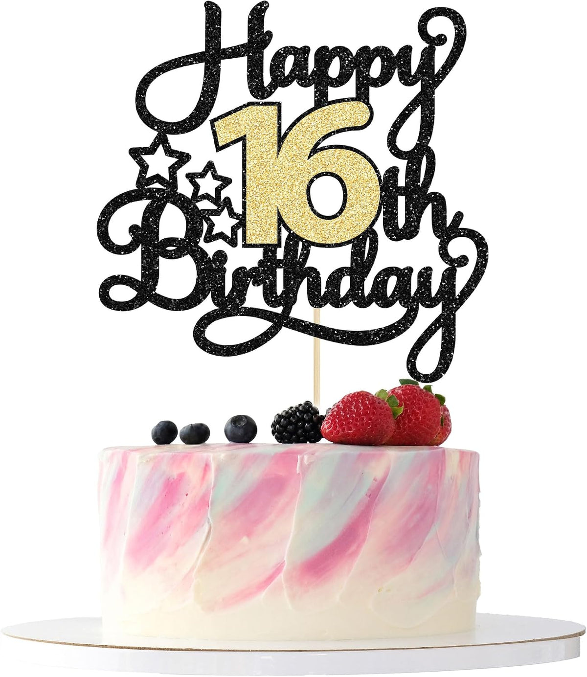 1Pc Happy 80th Birthday Cake Topper Black Gold Glitter Cheers to 80 - 16th