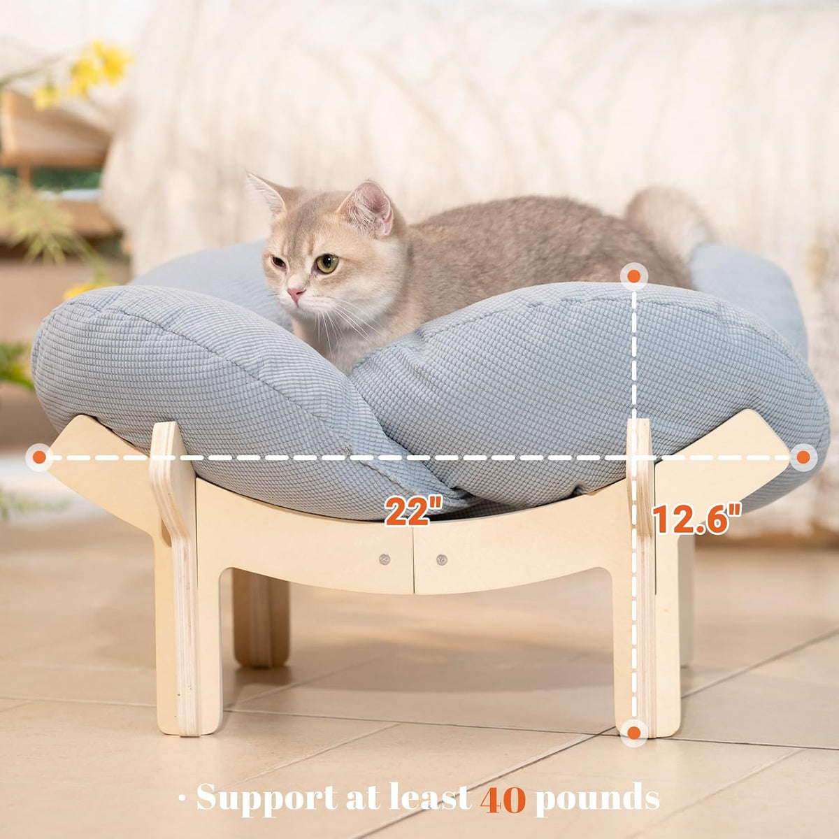 Elevated Cat Bed for Indoor Cats Couch Sofa Flower – Essentials for Cats - Light Blue - image 4