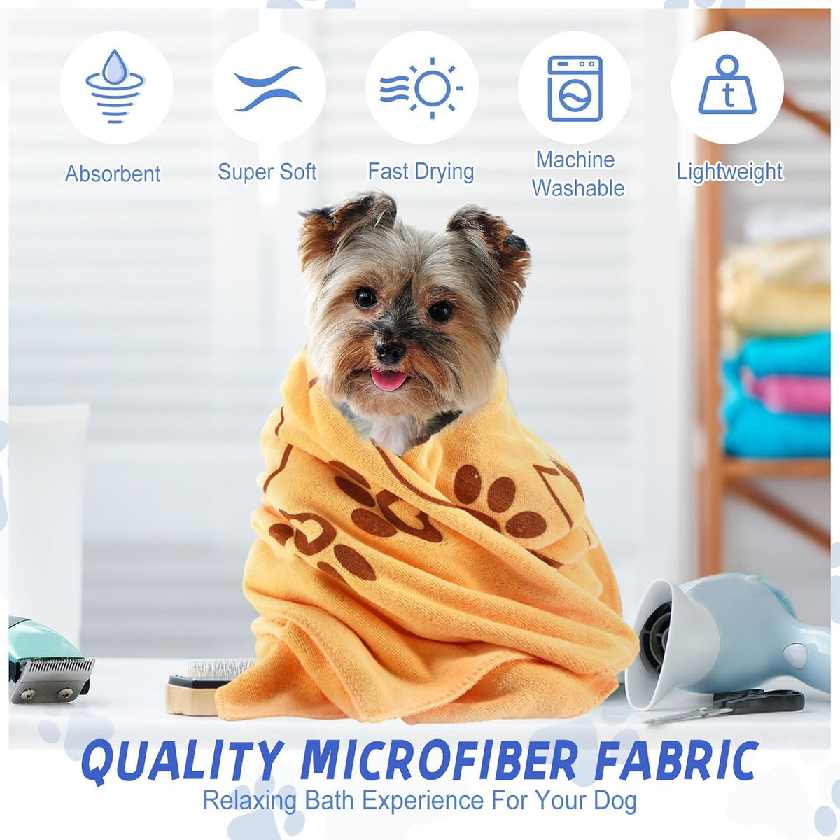 Fanfanwin 4 Pcs Dog Bath Towels Microfiber Drying Dog Towel Absorbent - Blue, Yellow, Pink, Apple Green - image 4
