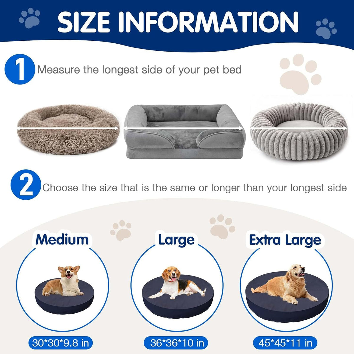 Dog Bed Covers Replacement Washable for Round & Donut Dog Bed 100% - Blue-36" x 36" x 10" - image 3