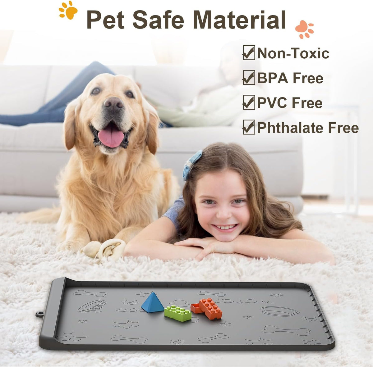 Dog Food Mat 36"x24" - Silicone Dog Mat for Food and Water Large Pet Feeding Mats with Residue - Gray / 19"L x 12"W - image 2