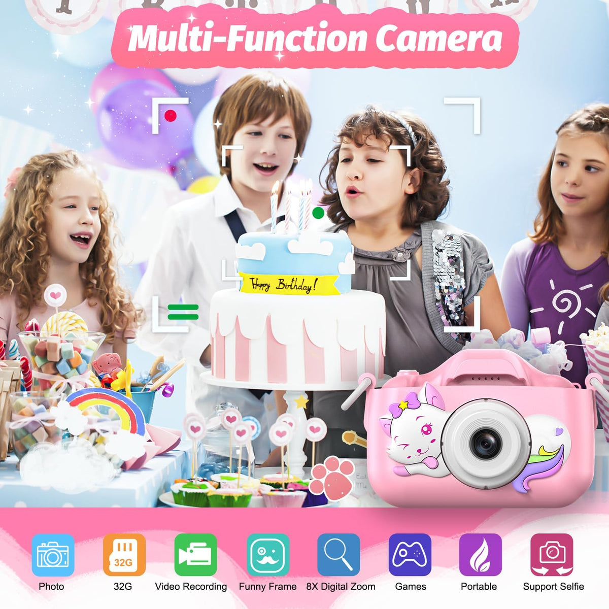 Goopow Kids Selfie Camera Toys for Girls Age 3-9 - Colorful Pink - image 2