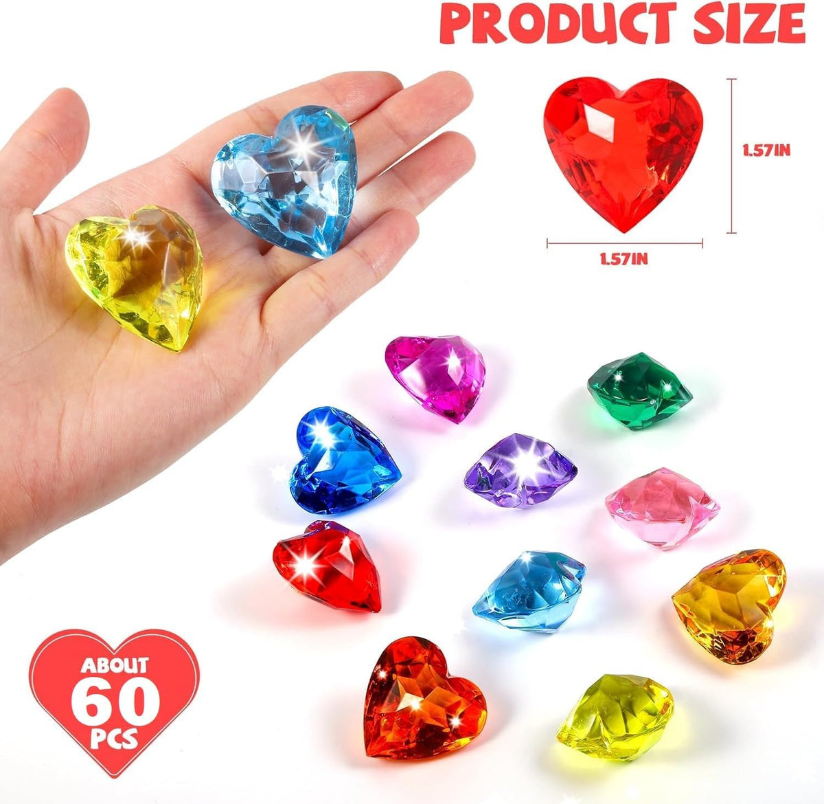 Niceup acrylic heart gems, 30 chunky 3D heart-shaped diamond gemstones for kids - view 23
