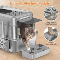 URPOWER Extra Large Stainless Steel Litter Box with Lid for Large Cats – Daily Care for Cats - Gray - image 4