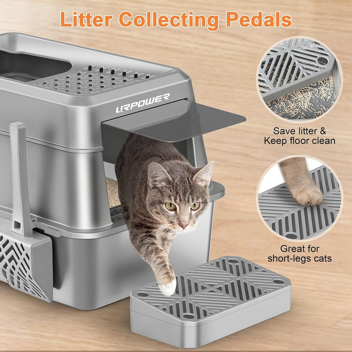 URPOWER Extra Large Stainless Steel Litter Box with Lid for Large Cats – Daily Care for Cats - Gray - image 4