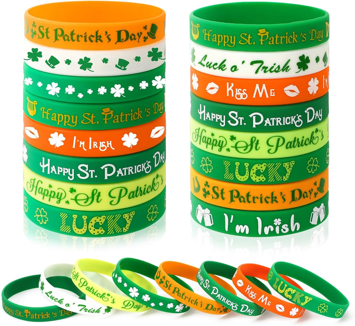 JUNEBRUSHS 24pcs Halloween Silicone Bracelets - St. Patrick's Day Style